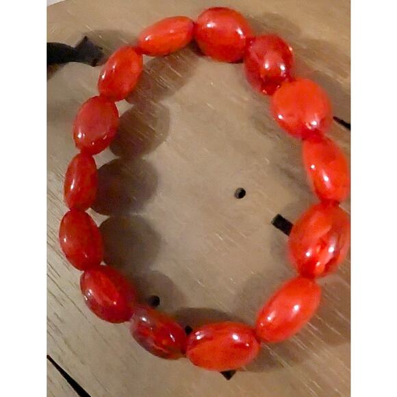 BUNDLE ONLY Vtg Beads Beaded Bracelet Stretch Red Orange Marbled - Picture 3 of 4